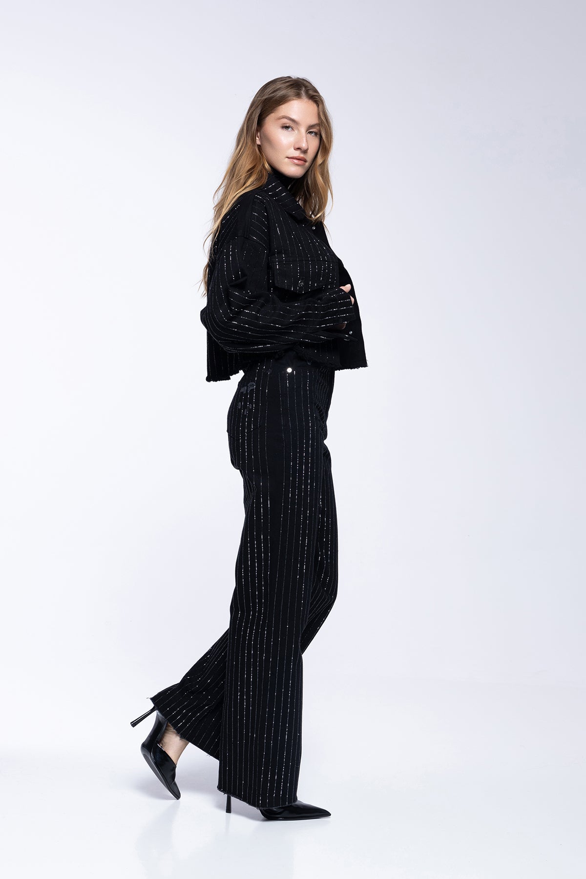 Veste Jeans - Strass Noir