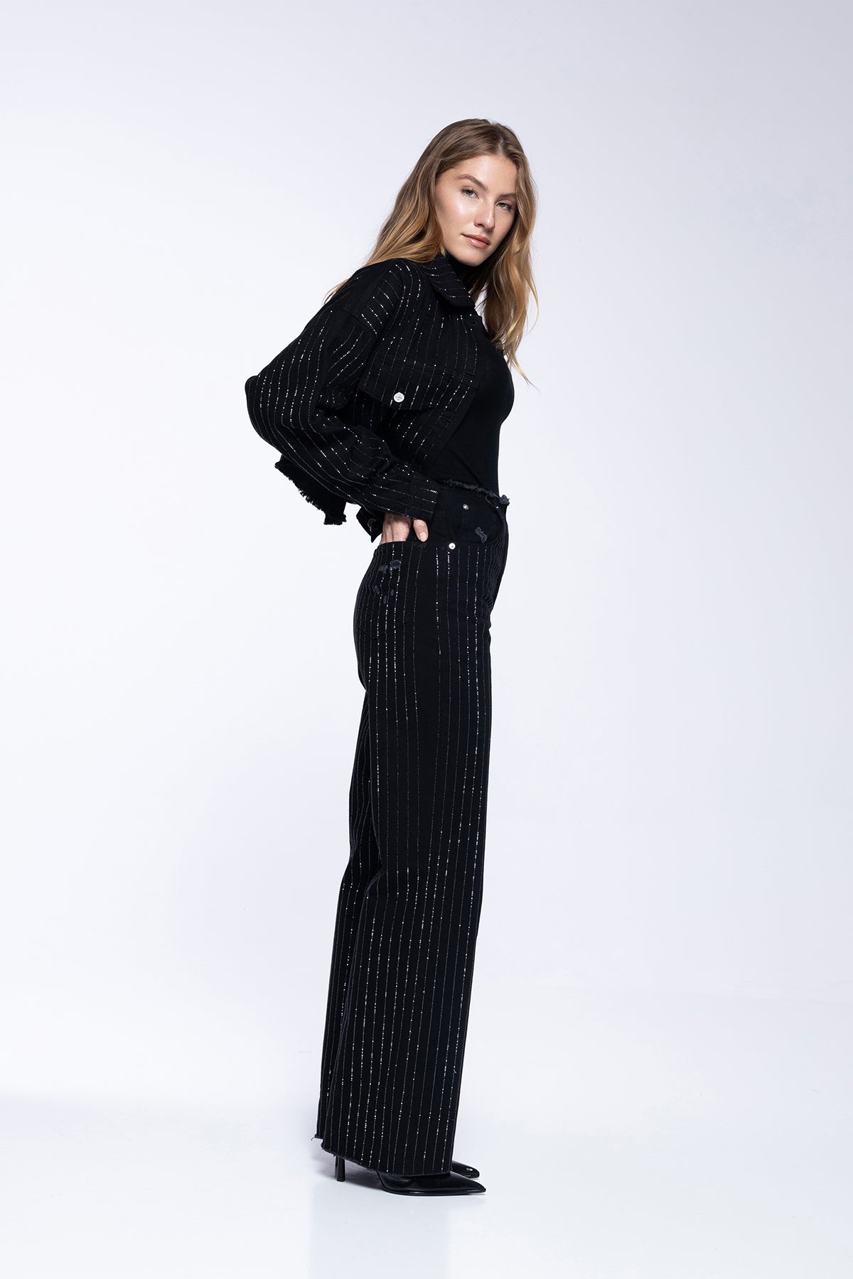 Veste Jeans - Strass Noir
