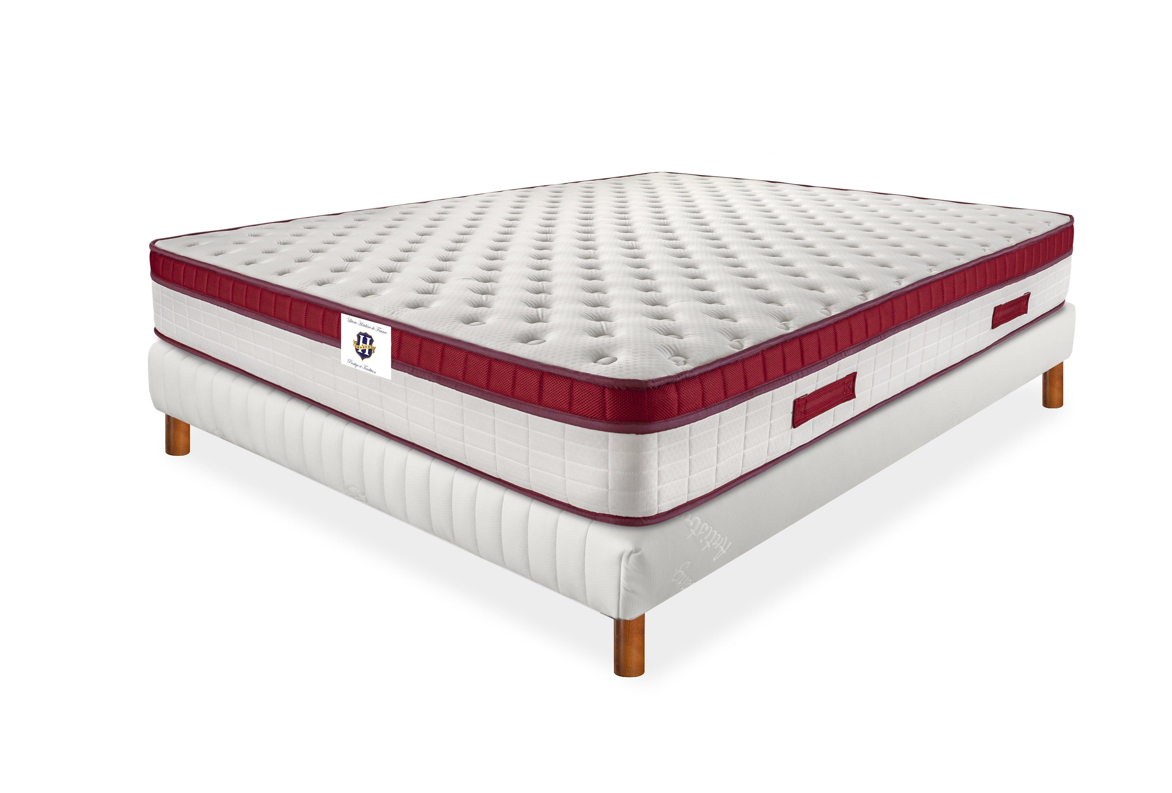 Castelnaud - Ensemble Matelas + Sommier - Blanc/Bordeaux