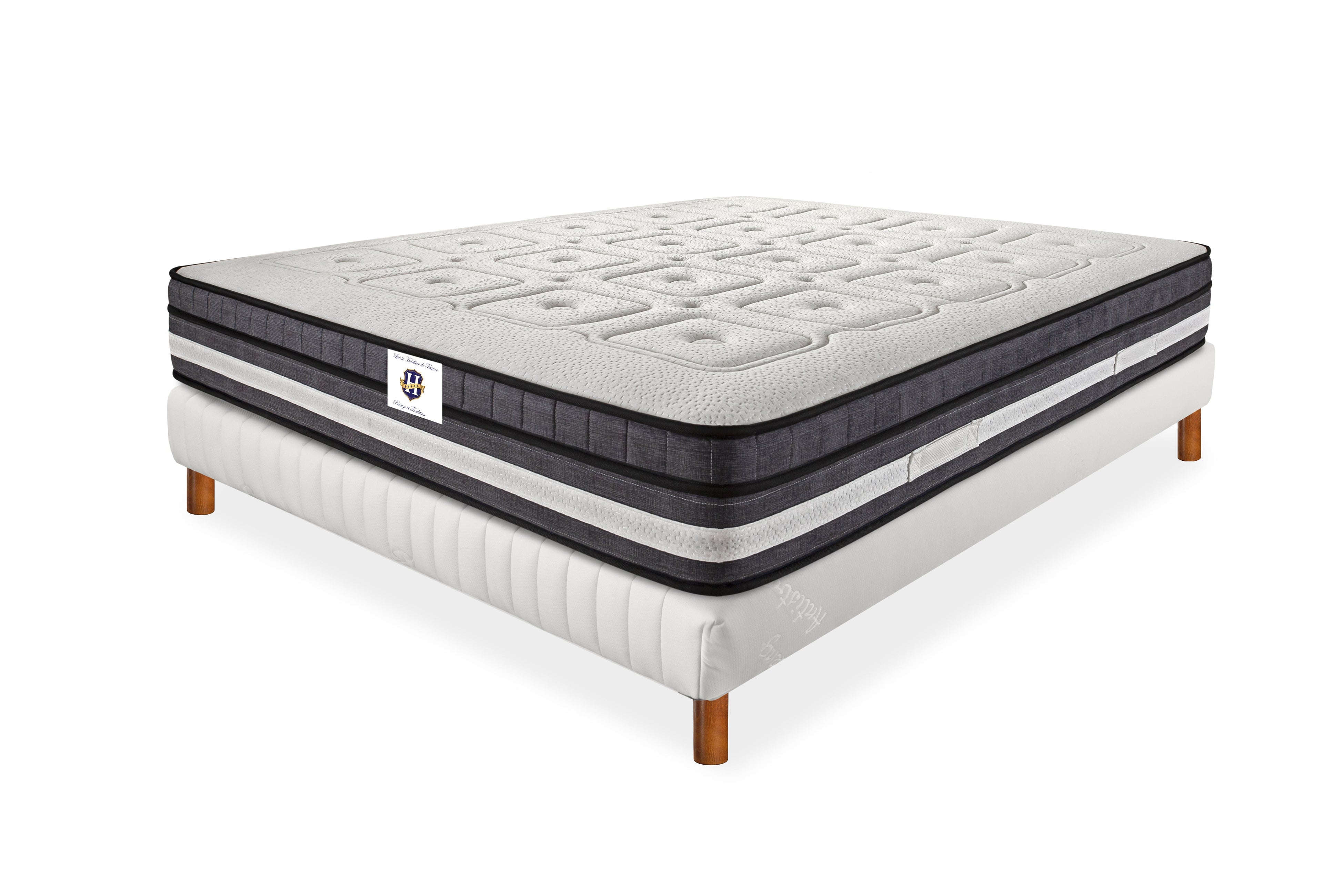 Chinon - Ensemble Matelas + Sommier - Blanc/Gris