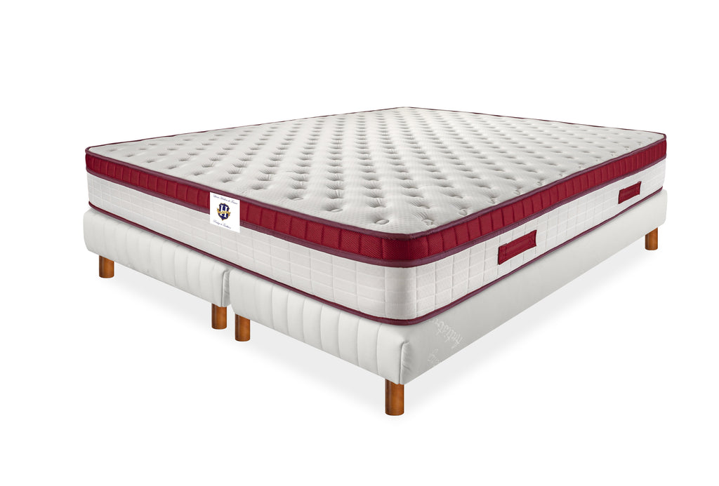 Castelnaud - Ensemble Matelas + Sommier - Blanc/Bordeaux
