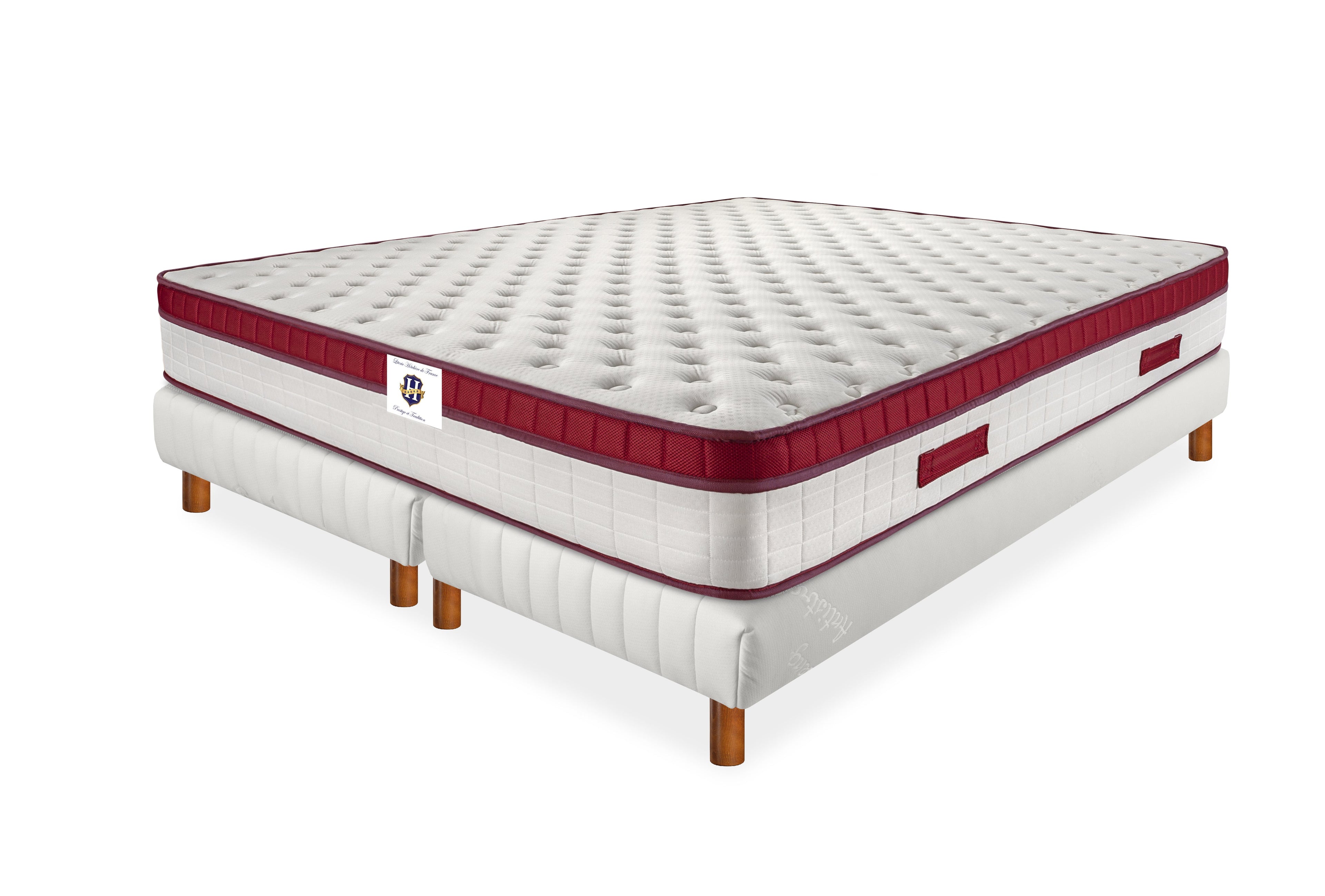 Castelnaud - Ensemble Matelas + Sommier - Blanc/Bordeaux