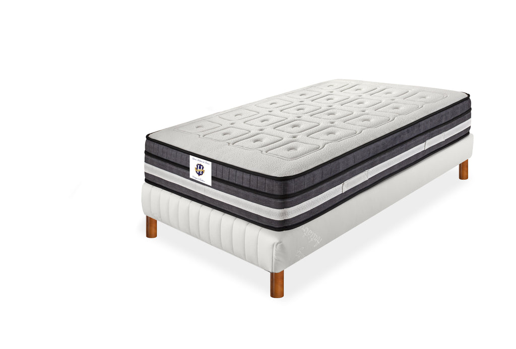 Chinon - Ensemble Matelas + Sommier - Blanc/Gris