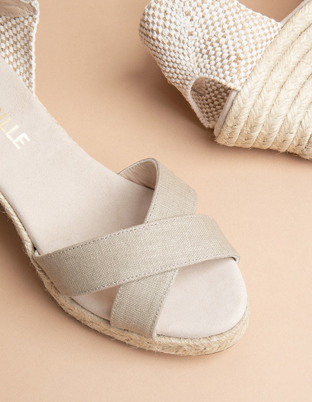 Espadrilles Mi-Talon Minorque Bride - Toile Lin - Femme