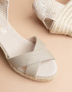 Espadrilles Mi-Talon Minorque Bride - Toile Lin - Femme