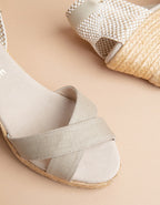 Espadrilles Mi-Talon Minorque Ruban - Toile Lin - Femme
