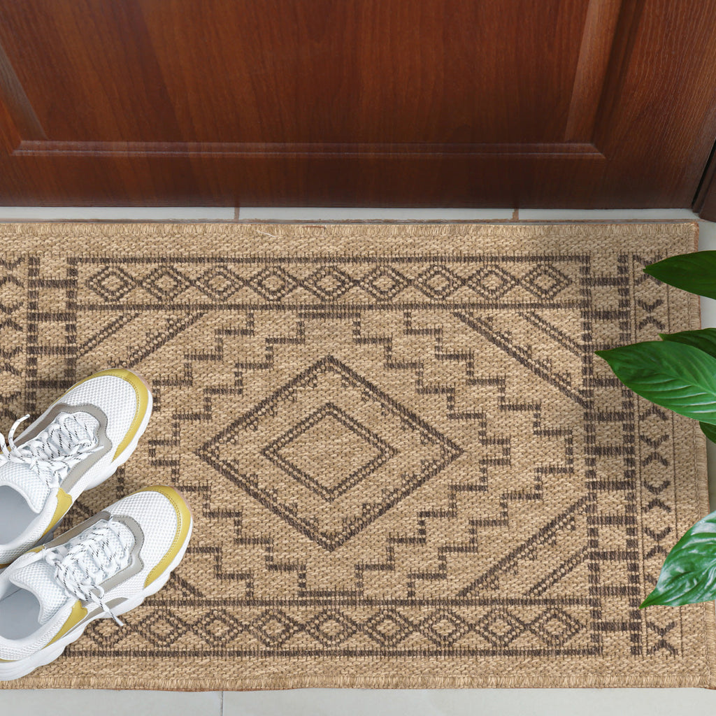 NATURE - Tapis aspect jute naturel marron à motifs losanges - NAT8729MAR NATURE