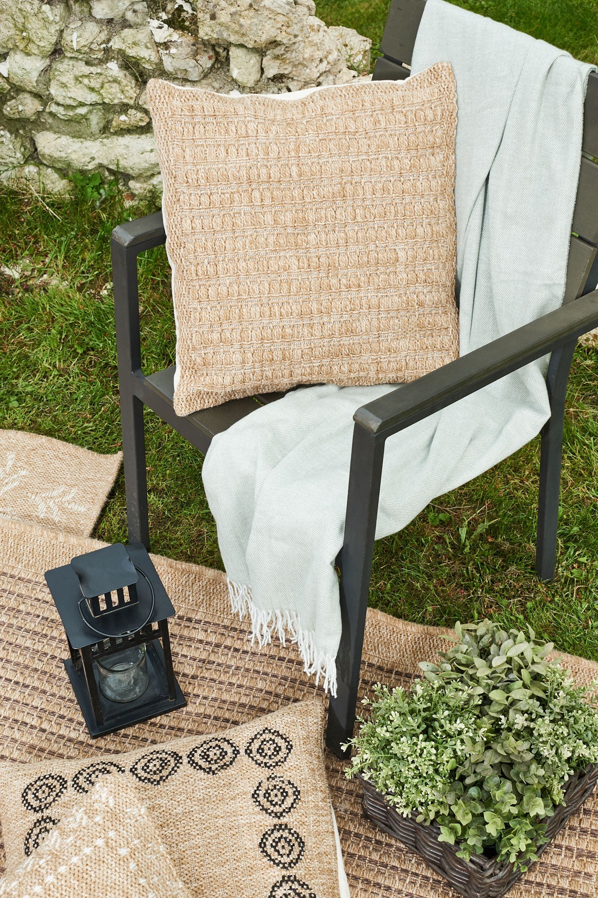 Housse De Coussin Aspect Jute 8751 - Motif Jute - Beige - Intérieur / Extérieur
