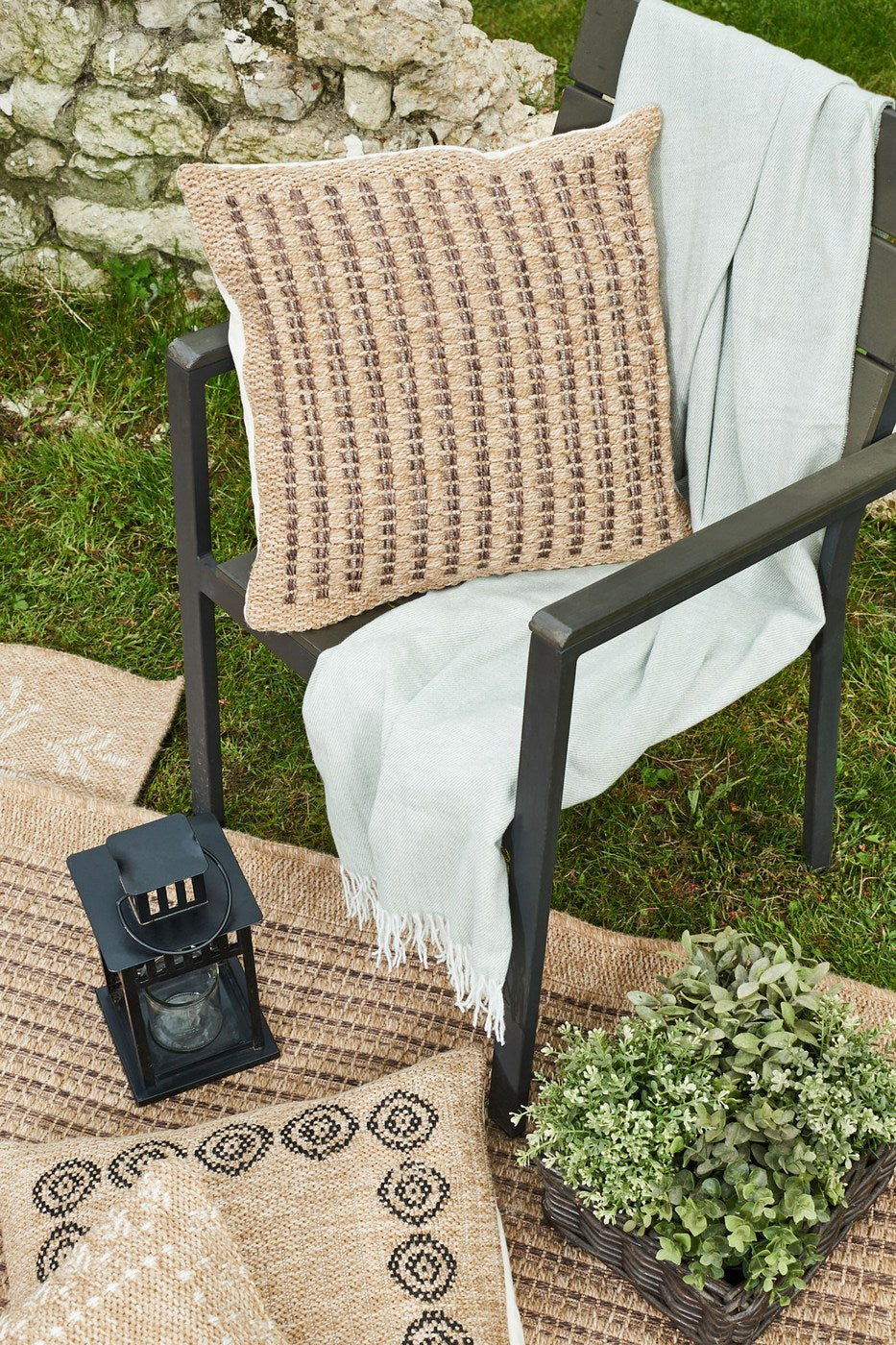 Housse De Coussin Aspect Jute 8751 - Motif Jute - Marron - Intérieur / Extérieur