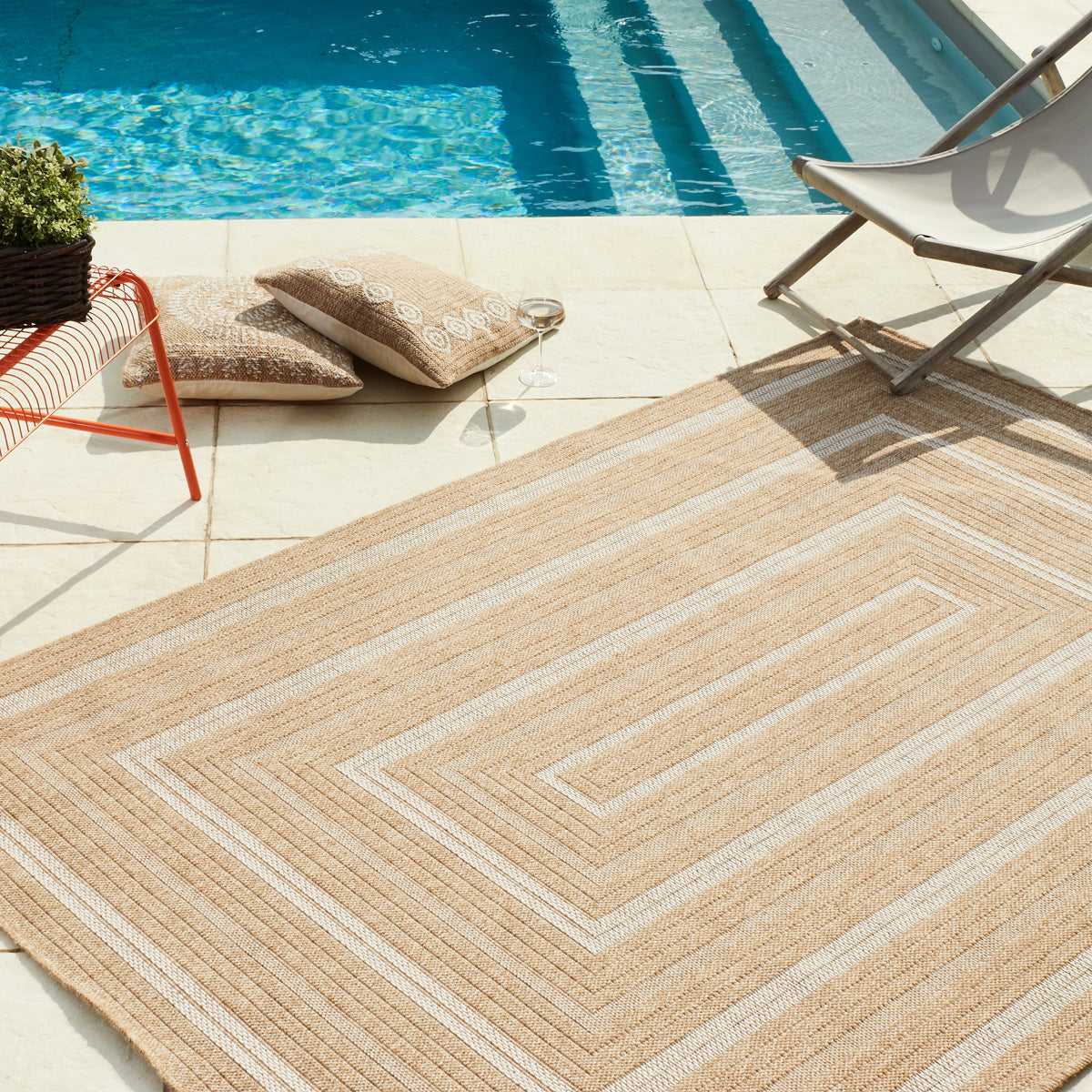 NATURE - Tapis effet jute naturel avec motifs rectangulaires blancs  - NAT8863BLA NATURE