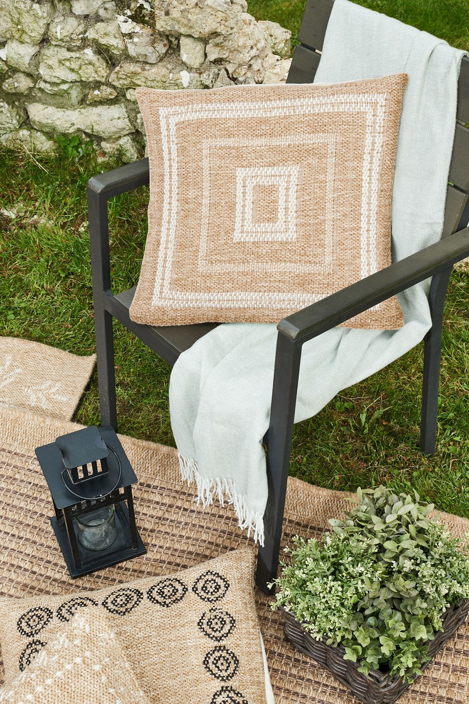 Housse De Coussin Aspect Jute 8863 - Motif Jute - Blanc - Intérieur / Extérieur