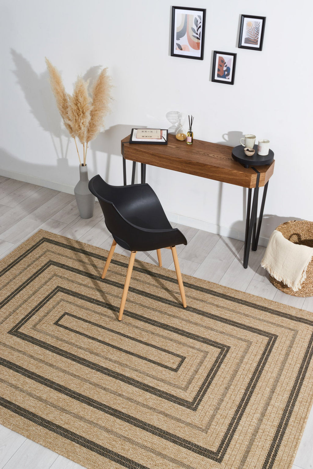 Tapis Aspect Jute - Motif Jute - Noir - Intérieur / Extérieur