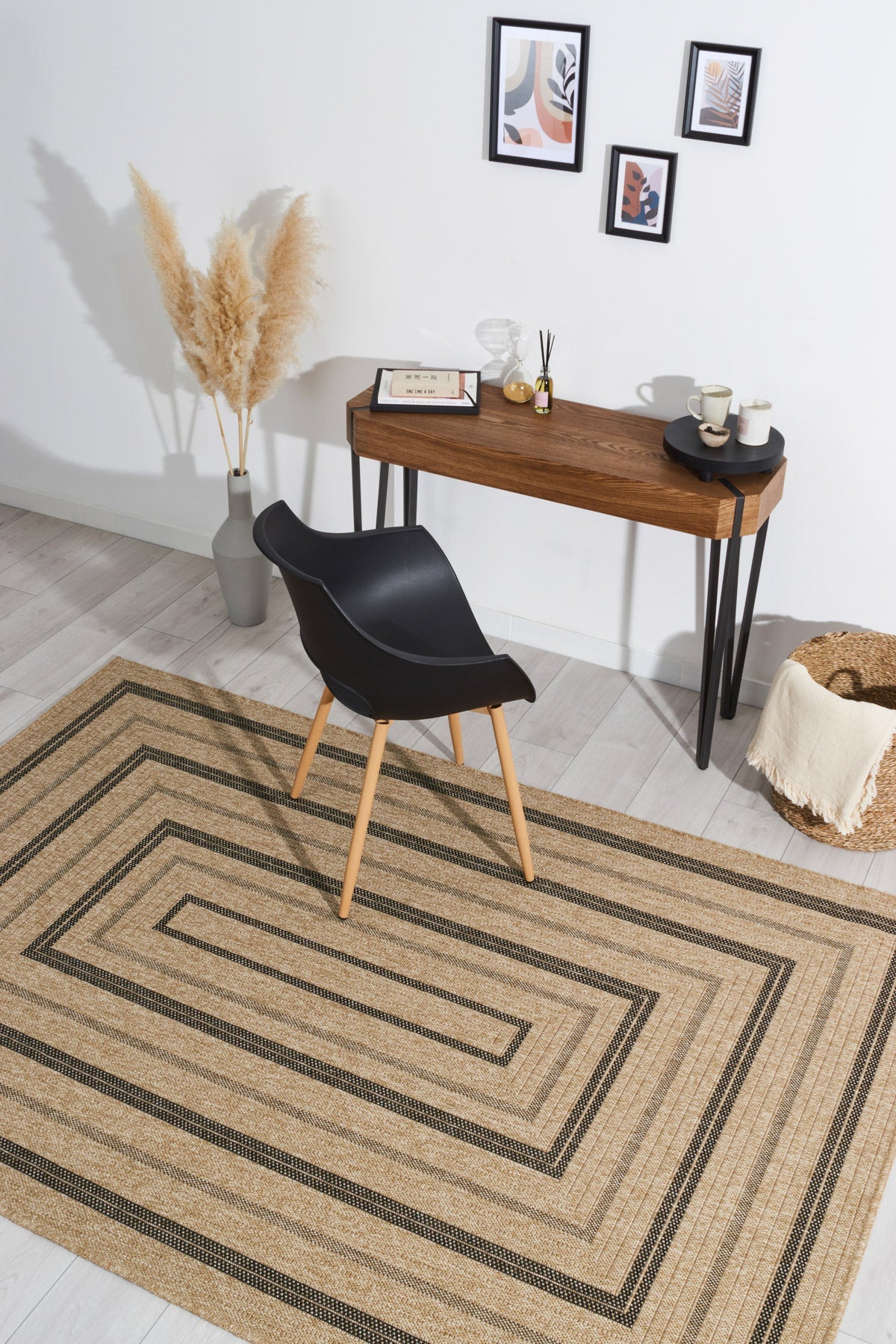 Tapis Aspect Jute - Motif Jute - Noir - Intérieur / Extérieur