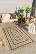 Tapis Aspect Jute - Motif Jute - Noir - Intérieur / Extérieur