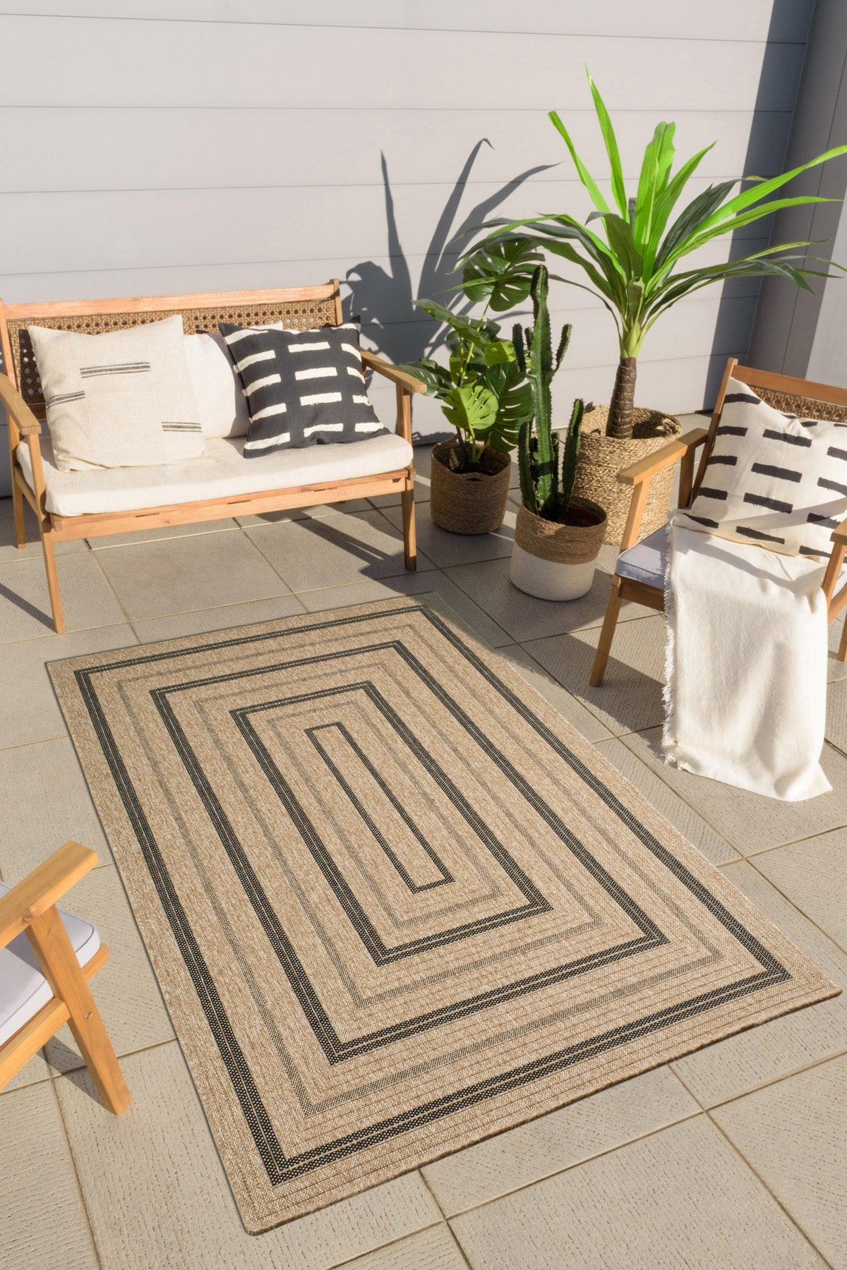 Tapis Aspect Jute - Motif Jute - Noir - Intérieur / Extérieur