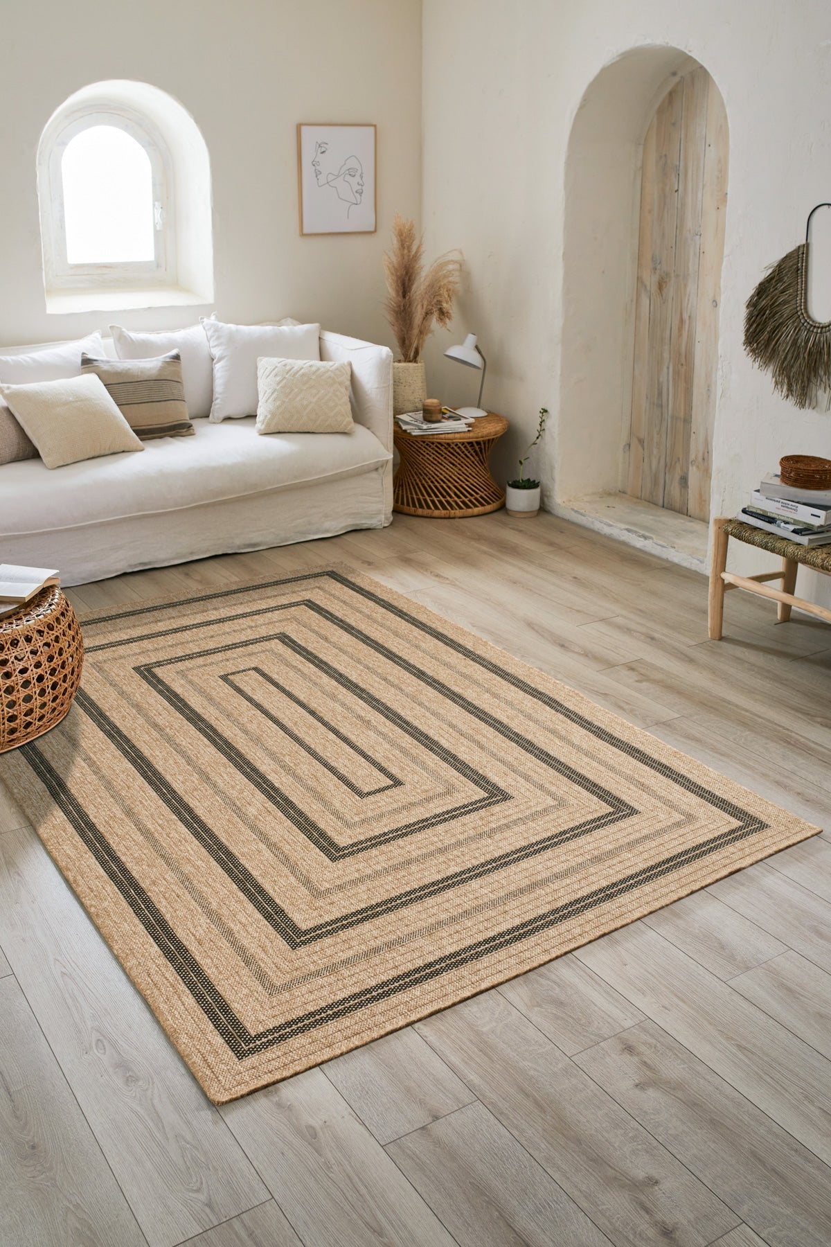 Tapis Aspect Jute - Motif Jute - Noir - Intérieur / Extérieur