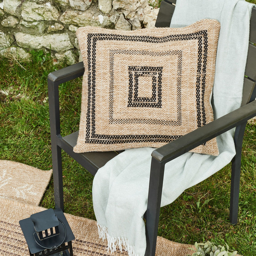 Housse De Coussin Aspect Jute 8863 - Motif Jute - Noir - Intérieur / Extérieur