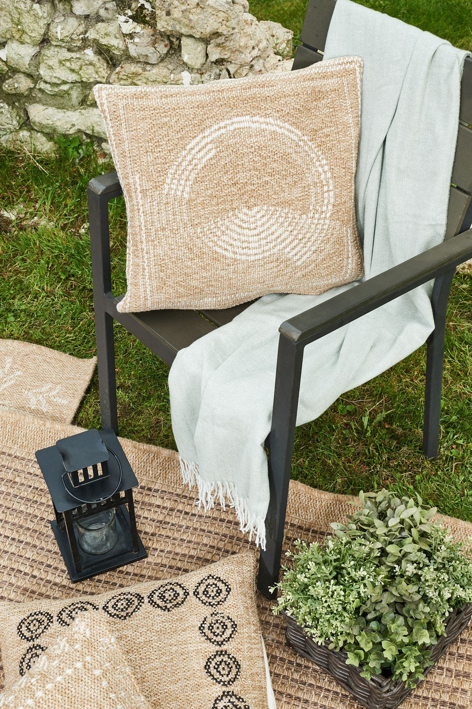 Housse De Coussin Aspect Jute 8865 - Motif Jute - Blanc - Intérieur / Extérieur