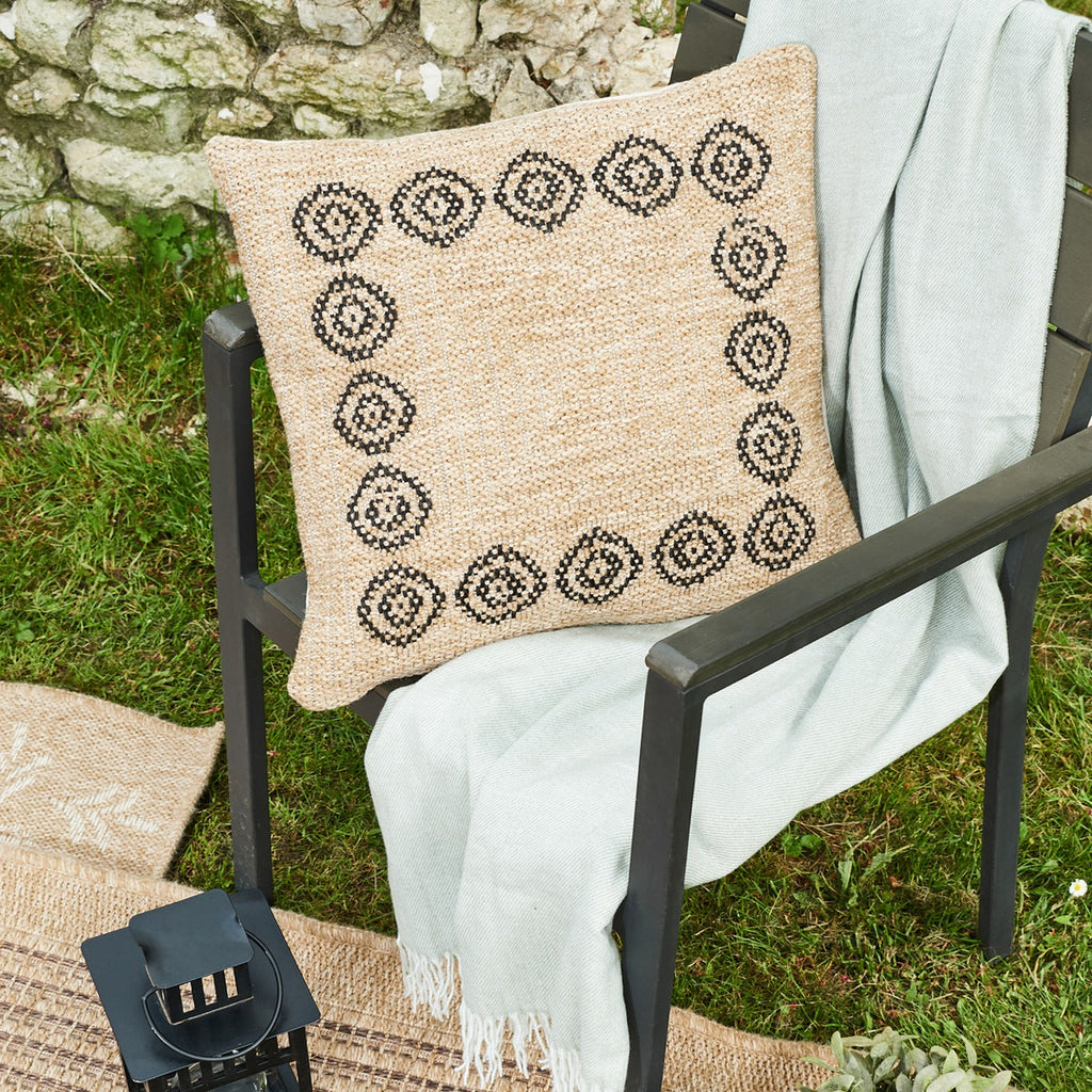 Housse De Coussin Aspect Jute 8868 - Motif Jute - Noir - Intérieur / Extérieur