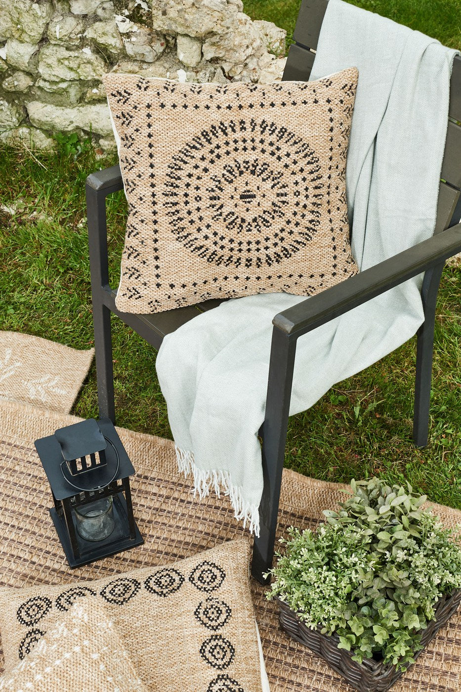 Nature - Housse De Coussin D'Intérieur/Extérieur - Polypropylène - Noir
