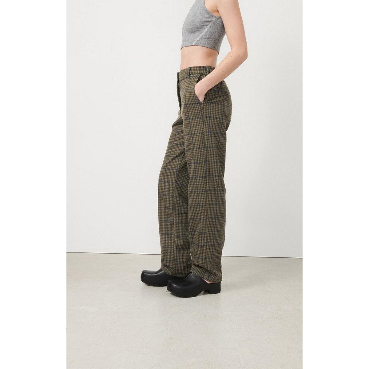 Pantalon Droit - Tartan Marron - Femme