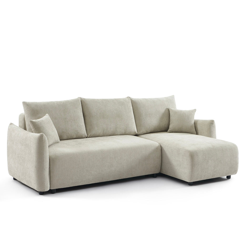 Nemea - Canapé D'Angle Convertible Et Réversible 4 Places - Tissu Chenille Beige