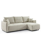 Nemea - Canapé D'Angle Convertible Et Réversible 4 Places - Tissu Chenille Beige