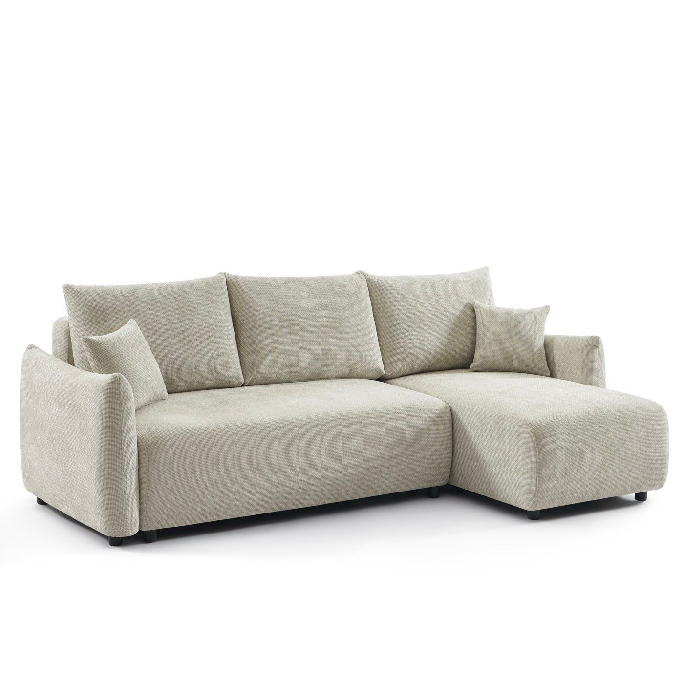 Nemea - Canapé D'Angle Convertible Et Réversible 4 Places - Tissu Chenille Beige