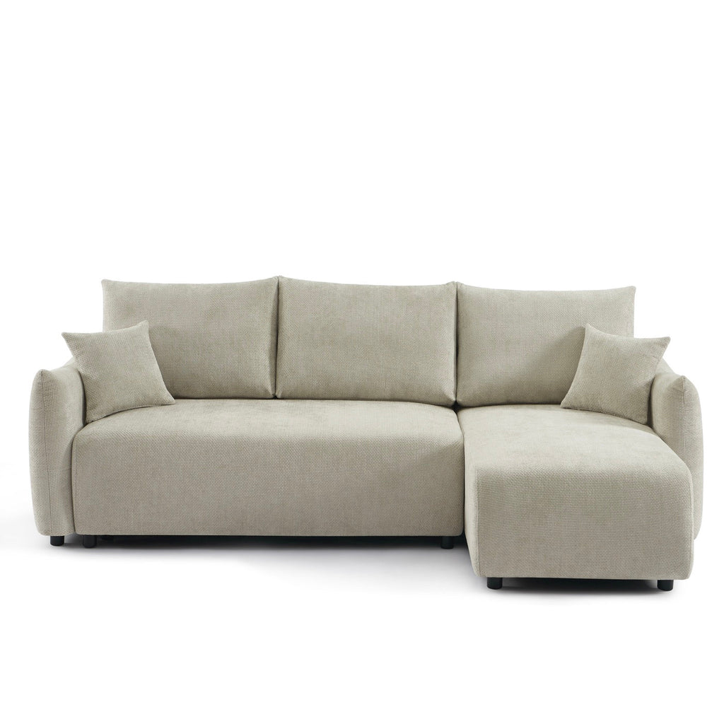 Nemea - Canapé D'Angle Convertible Et Réversible 4 Places - Tissu Chenille Beige