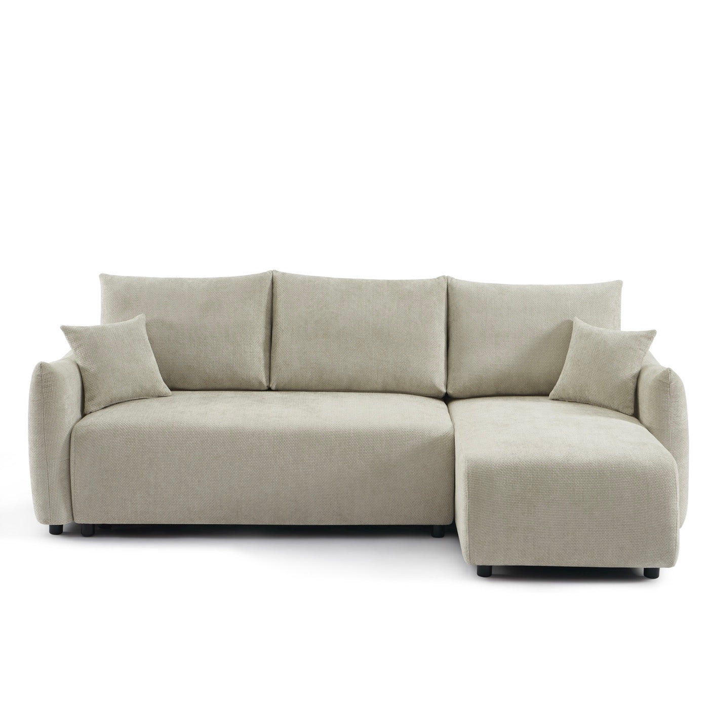 Nemea - Canapé D'Angle Convertible Et Réversible 4 Places - Tissu Chenille Beige