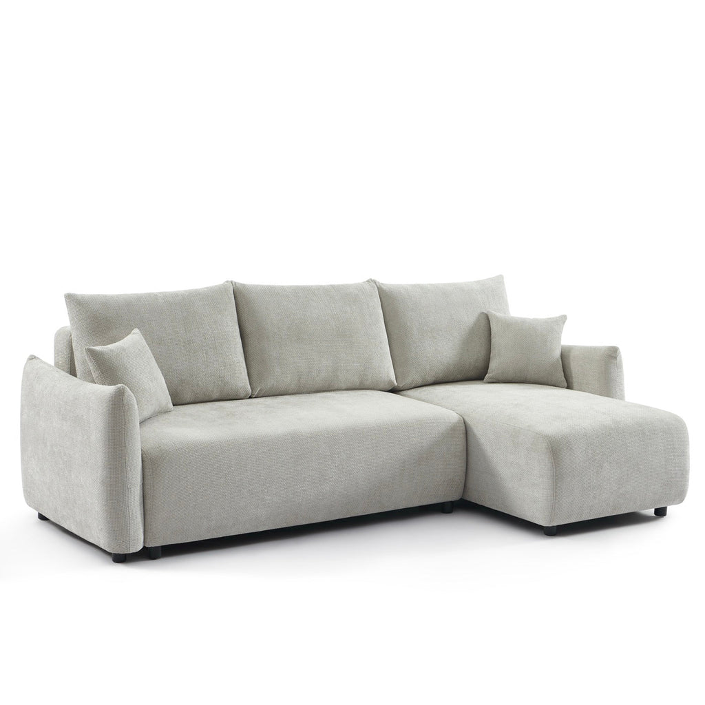 Nemea - Canapé D'Angle Convertible Et Réversible 4 Places - Tissu Chenille Gris