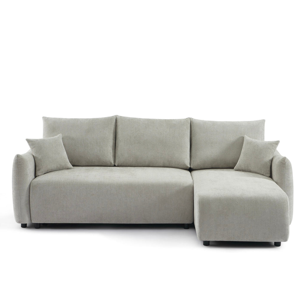 Nemea - Canapé D'Angle Convertible Et Réversible 4 Places - Tissu Chenille Gris