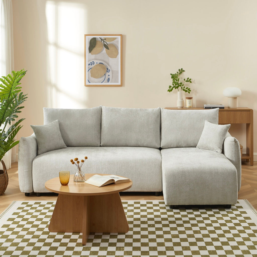Nemea - Canapé D'Angle Convertible Et Réversible 4 Places - Tissu Chenille Gris