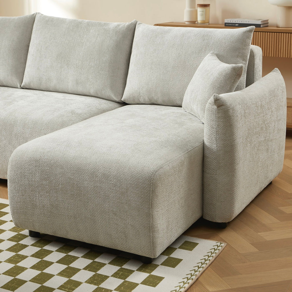 Nemea - Canapé D'Angle Convertible Et Réversible 4 Places - Tissu Chenille Gris