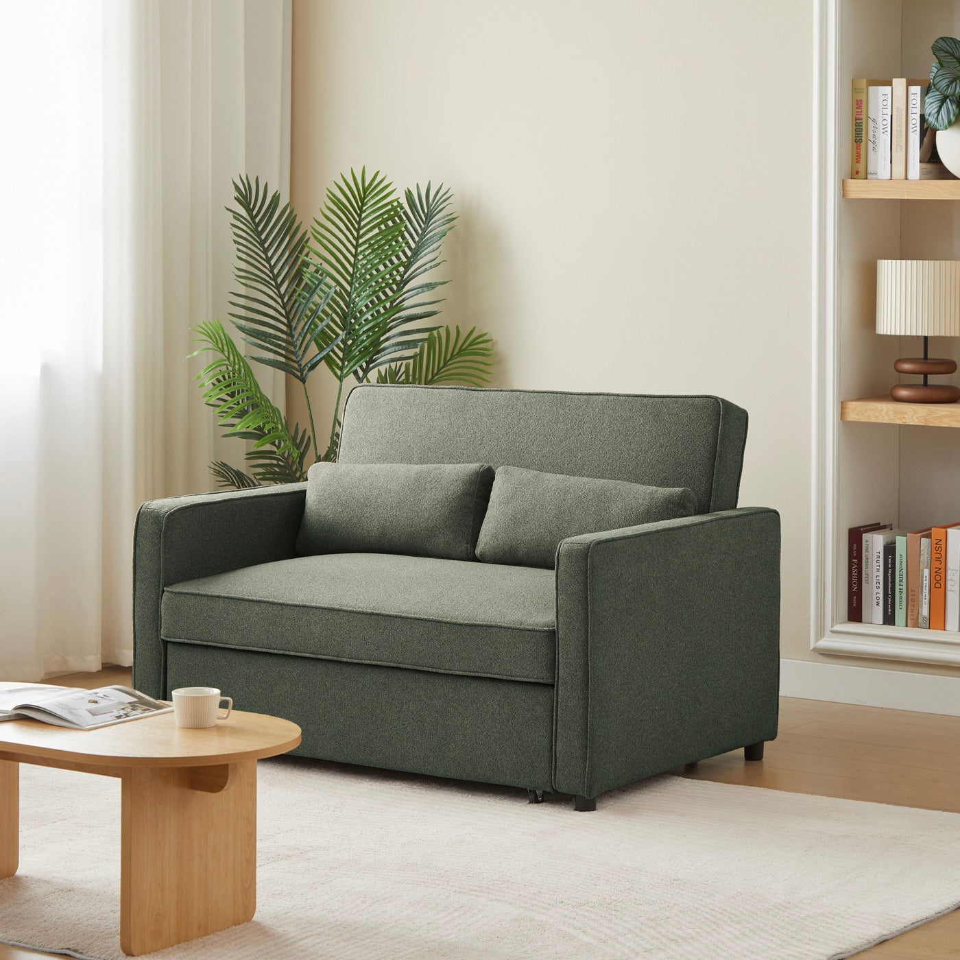 Neva - Canapé Droit Convertible 2 Places - Tissu Vert