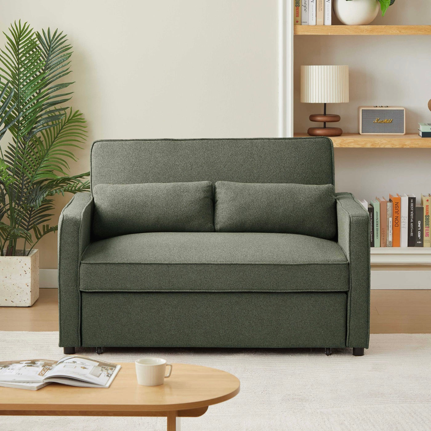 Neva - Canapé Droit Convertible 2 Places - Tissu Vert