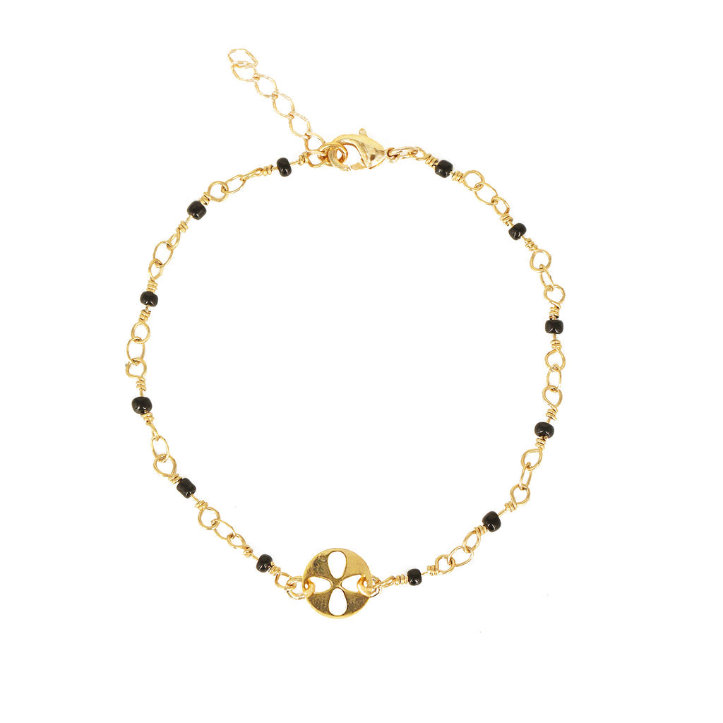 Nilaï - Bracelet Jaipur Mini Fleur Noir - Or Et Noir