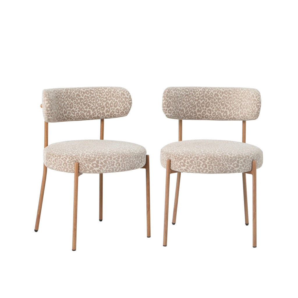 Noa - Lot De 2 Chaises - Tissu Imprimé Léopard Beige
