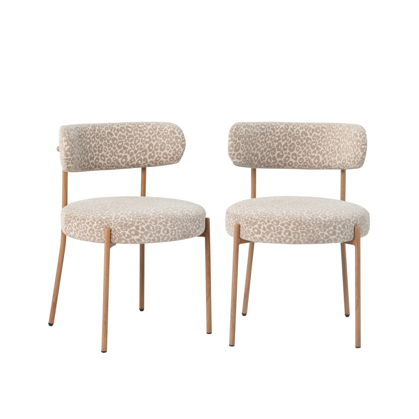Noa - Lot De 2 Chaises - Tissu Imprimé Léopard Beige