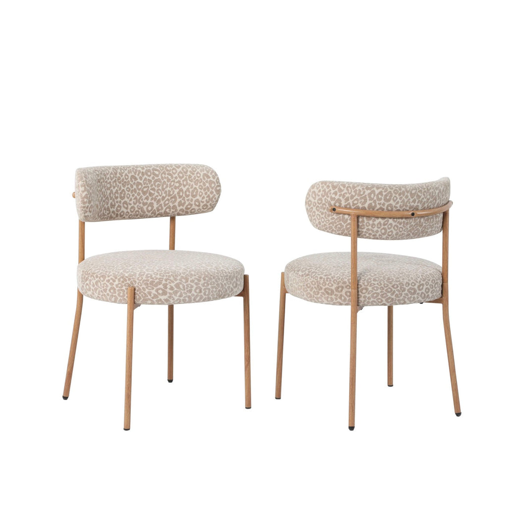 Noa - Lot De 2 Chaises - Tissu Imprimé Léopard Beige