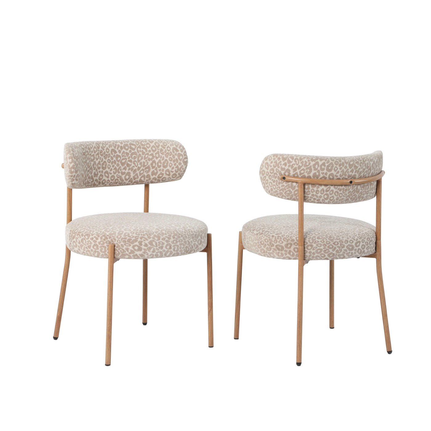 Noa - Lot De 2 Chaises - Tissu Imprimé Léopard Beige