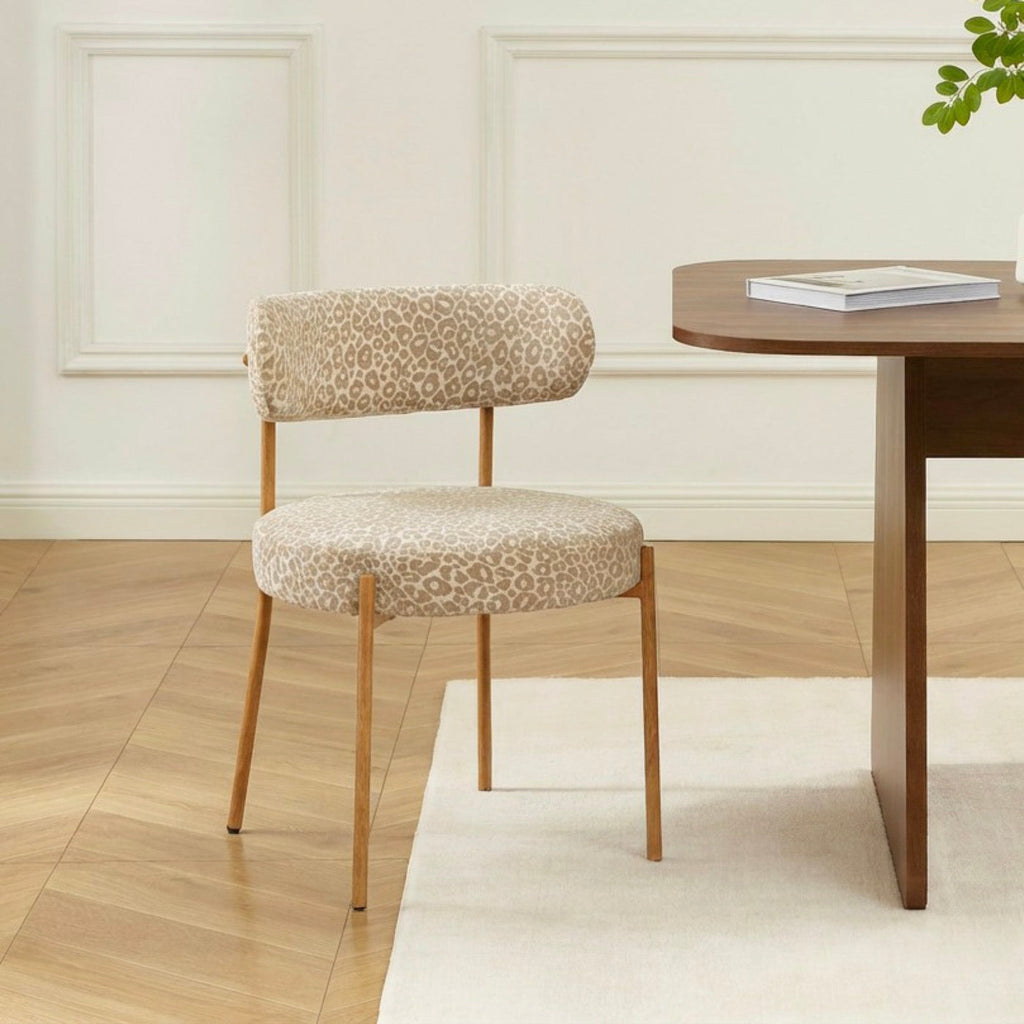 Noa - Lot De 2 Chaises - Tissu Imprimé Léopard Beige