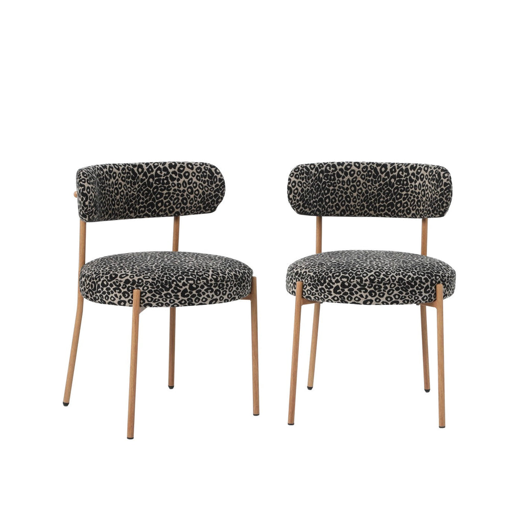 Noa - Lot De 2 Chaises - Tissu Imprimé Léopard Noir