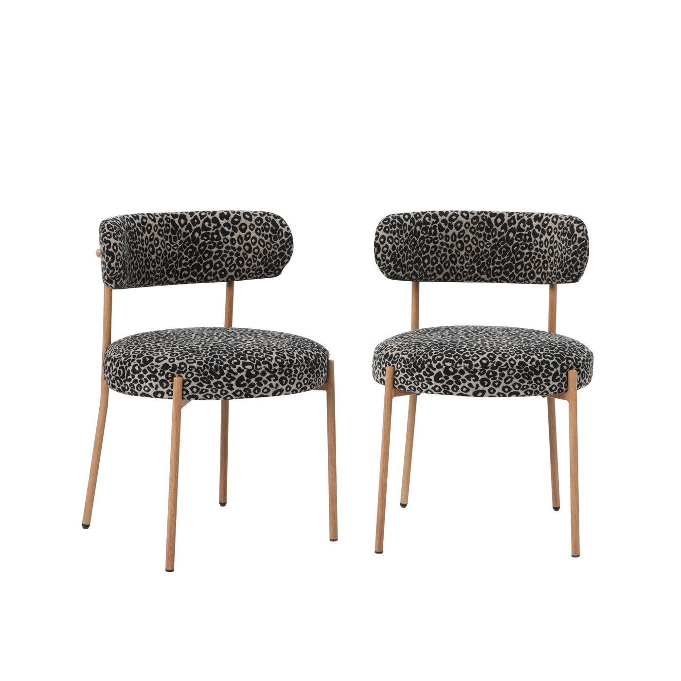 Noa - Lot De 2 Chaises - Tissu Imprimé Léopard Noir