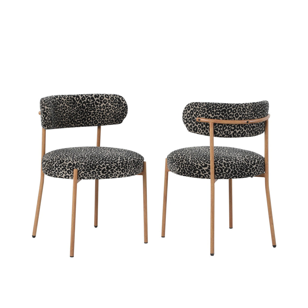 Noa - Lot De 2 Chaises - Tissu Imprimé Léopard Noir