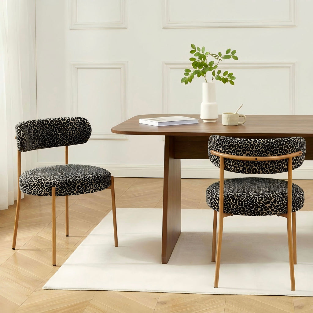 Noa - Lot De 2 Chaises - Tissu Imprimé Léopard Noir