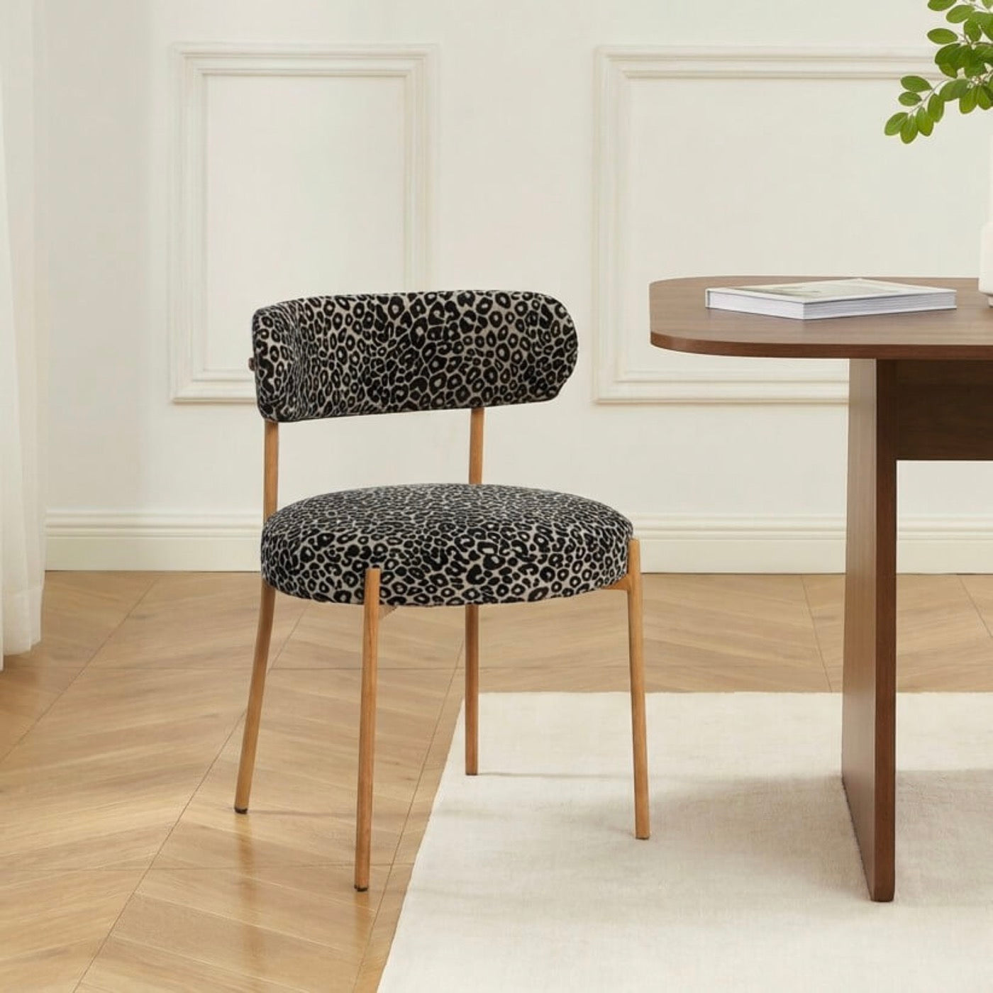 Noa - Lot De 2 Chaises - Tissu Imprimé Léopard Noir