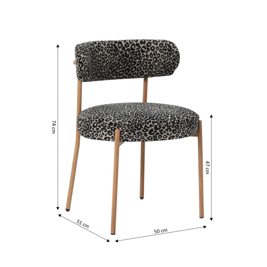Noa - Lot De 2 Chaises - Tissu Imprimé Léopard Noir