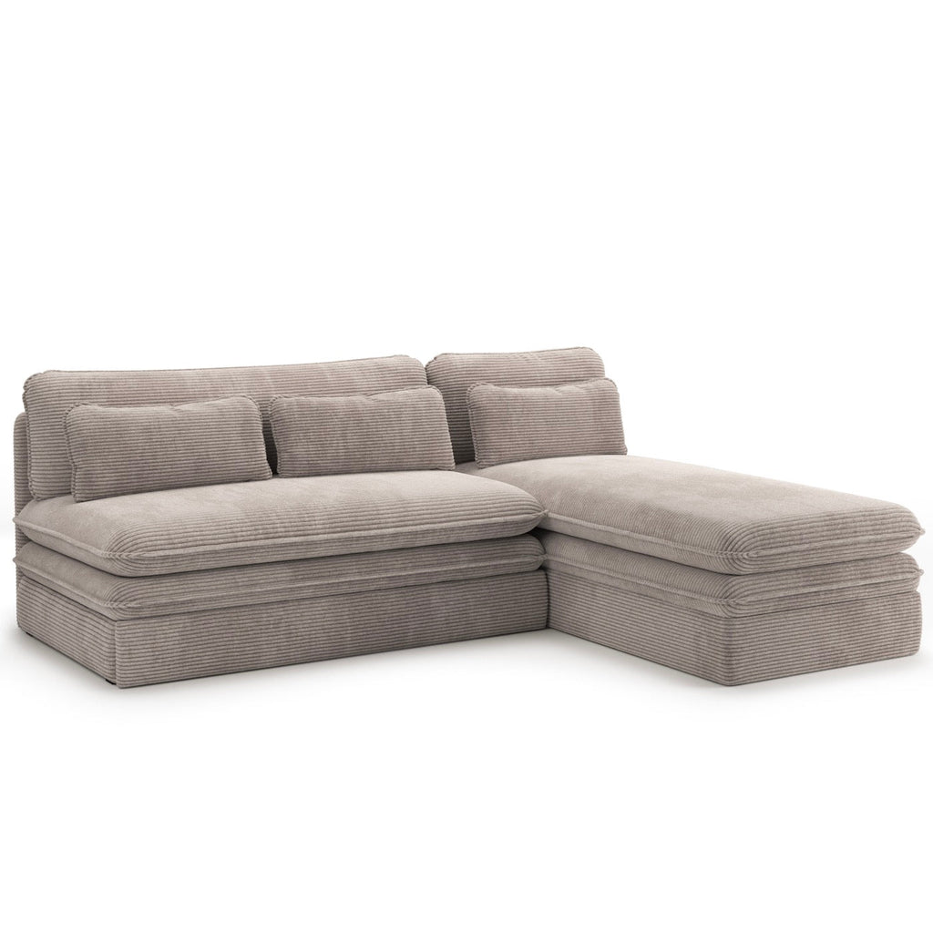 Noma - Banquette D'Angle Convertible 4 Places - Velours Côtelé Taupe
