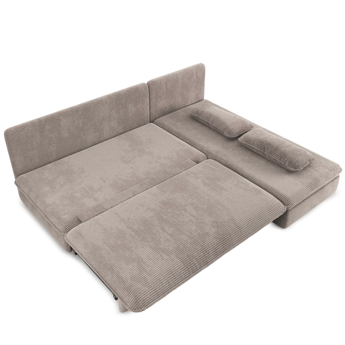 Noma - Banquette D'Angle Convertible 4 Places - Velours Côtelé Taupe